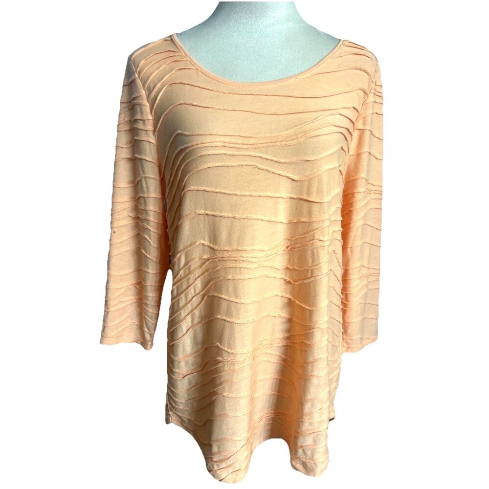 Chico's Womens Size 1 / M  Peach Textured Pullover Tunic 3/4 Sleeves  Casual Top